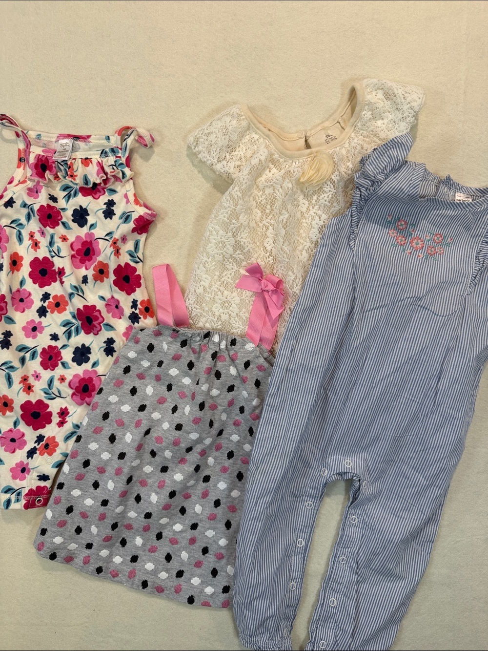 18 mo Girls Summer Outfit Lot - 2 dresses & 2 rompers Harley Davidson UU